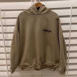 Fear of God Essentials Taupe Beige Logo Hooded Sweatshirt Hidden Pockets Size M